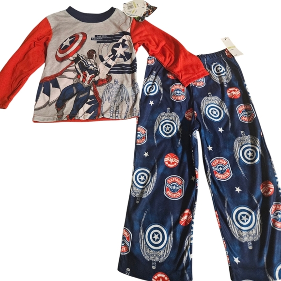 Marvel Avengers Captain America 2pc Fleece Pajama Set Boys Size 4 - Picture 1 of 6